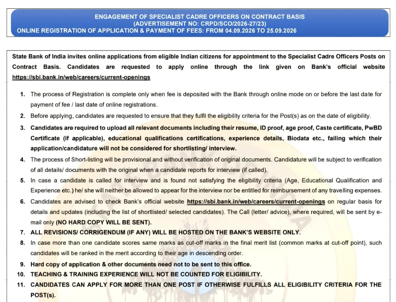SBI Recruitment Notification