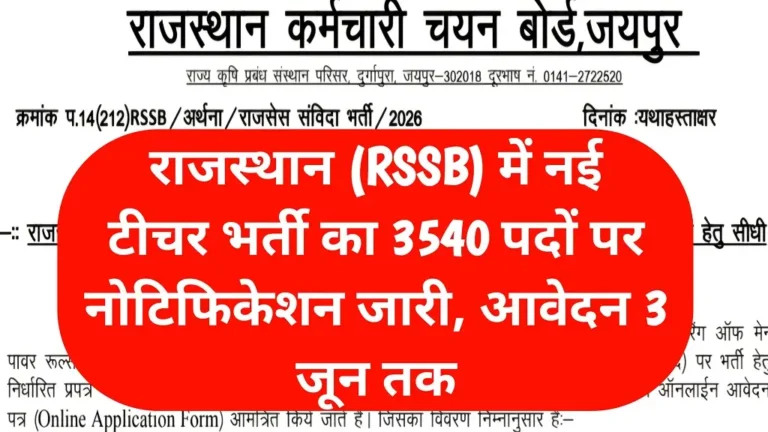 RSSB Teaching Associate Sanvida Bharti 2026 Notification Release Apply Link