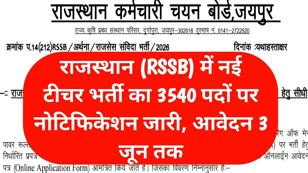 RSSB Teaching Associate Sanvida Bharti 2026 Notification Release Apply Link