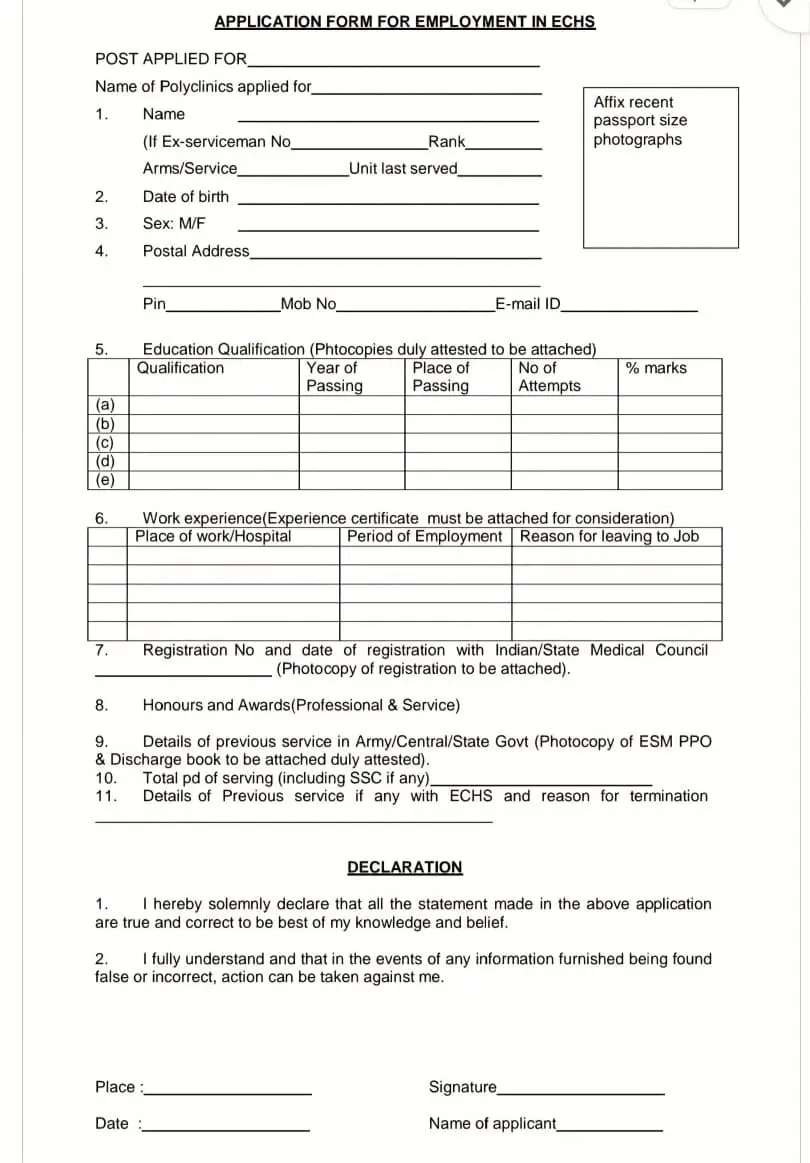 Rajasthan ECHS Application Form