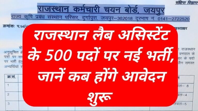 Rajasthan Lab Assistant New Recruitment 2026 Notification Latest Update