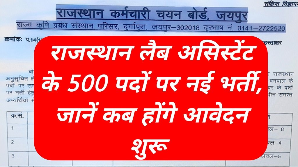 Rajasthan Lab Assistant New Recruitment 2026 Notification Latest Update 