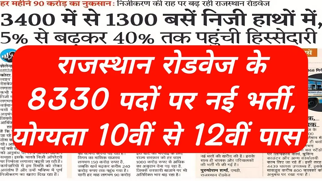 Rajasthan Roadways Recruitment 2026 Big Update 