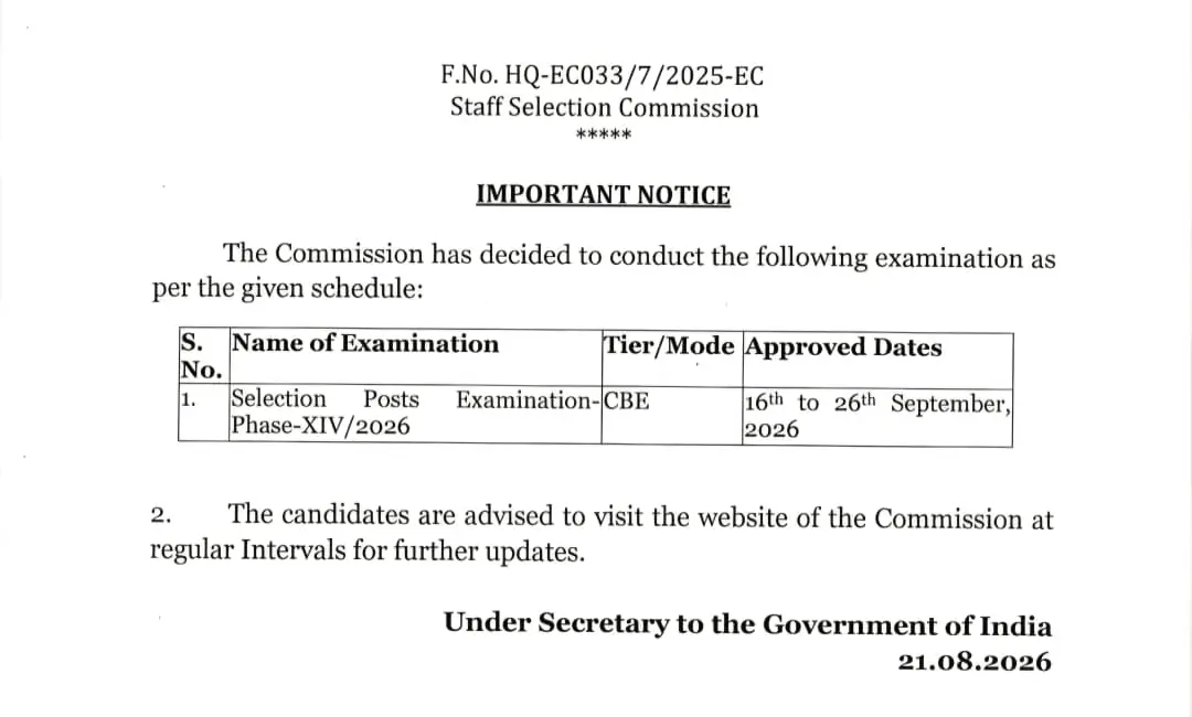 SSC Selection Post Phase 14 Exam Date