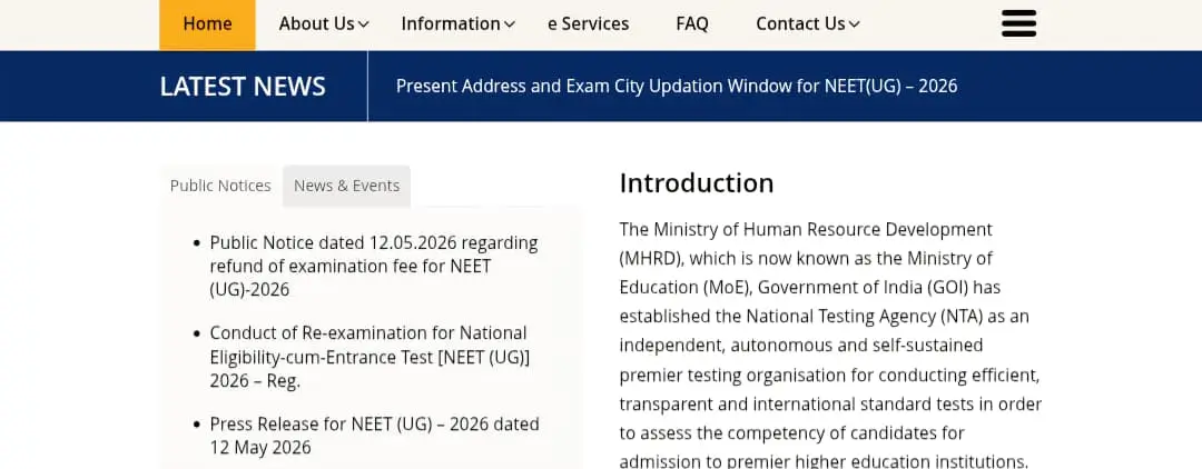 NTA NEET UG Fees Refund Form Official Website