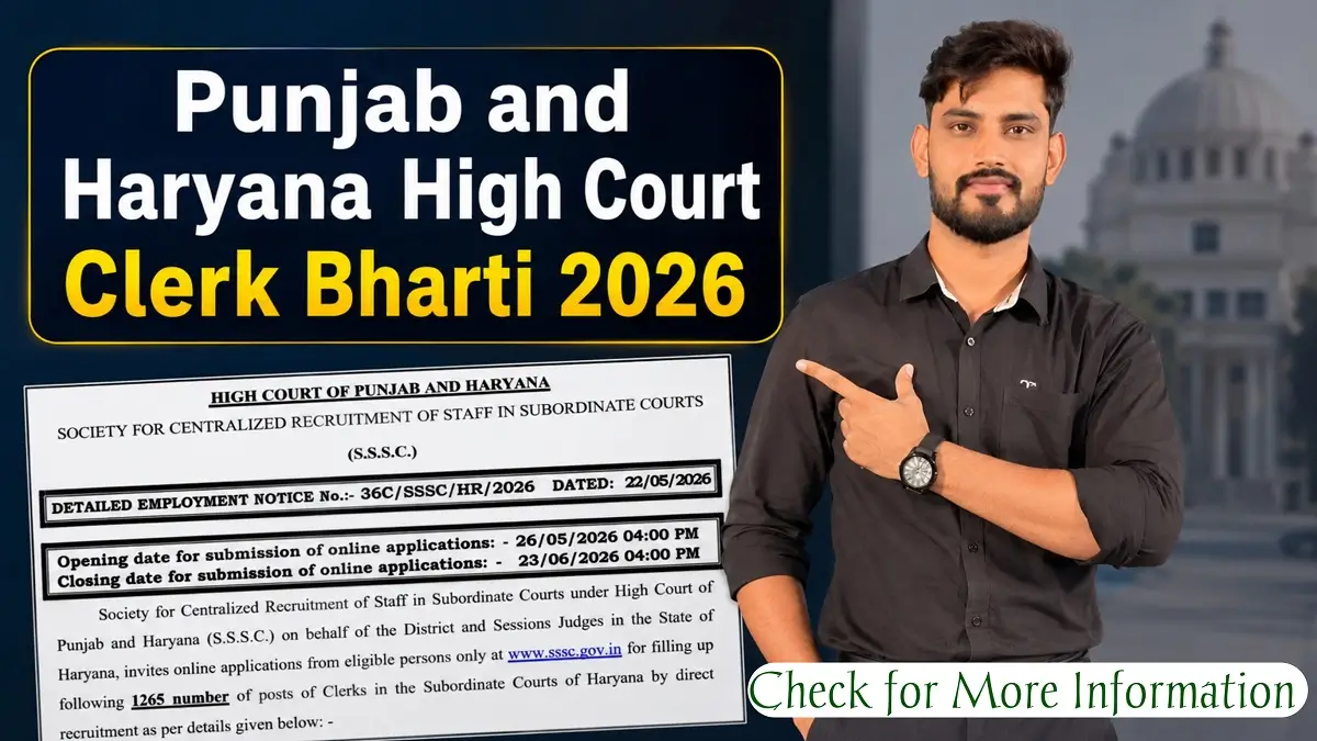 Punjab Haryana High Court Clerk Bharti 2026 Notification Release Apply Online for 1265 Posts