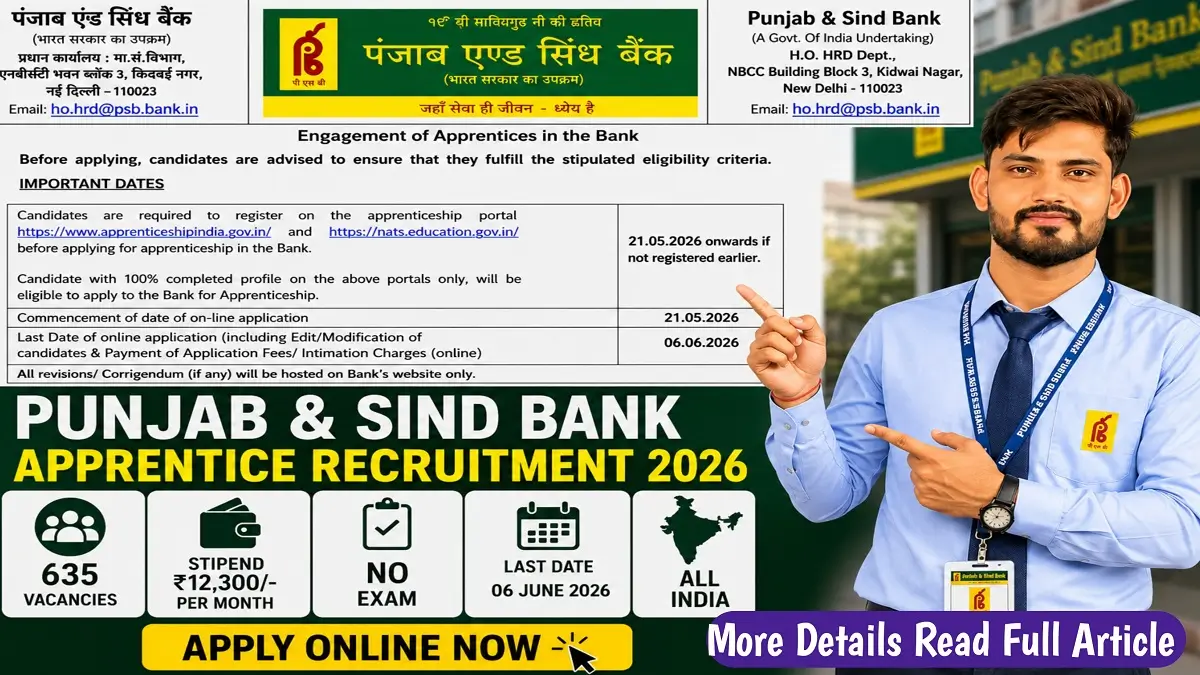 Punjab and Sind Bank Vacancy 2026 Notification Release All India Level Job
