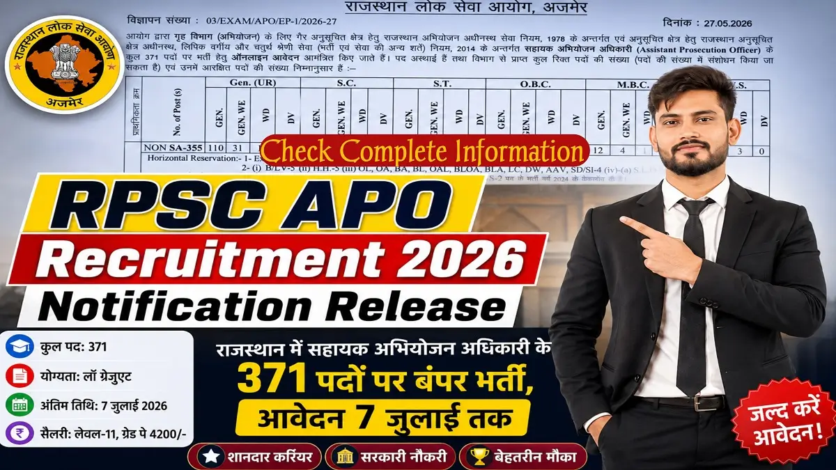 RPSC APO Recruitment 2026 Notification Release Apply Online Direct Link Here