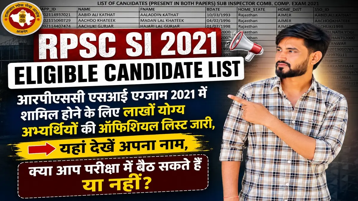 RPSC SI 2021 Eligible Candidate List Big Update