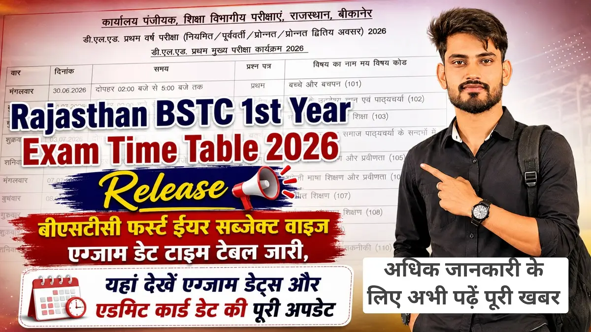 Rajasthan BSTC 1st Year Exam Time Table 2026 Release BSTC Exam Date