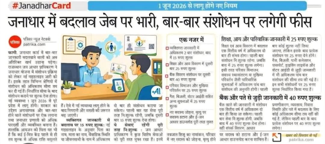 Rajasthan Jan Aadhaar New Update 2026 Official Notification Poster and Correction Limits