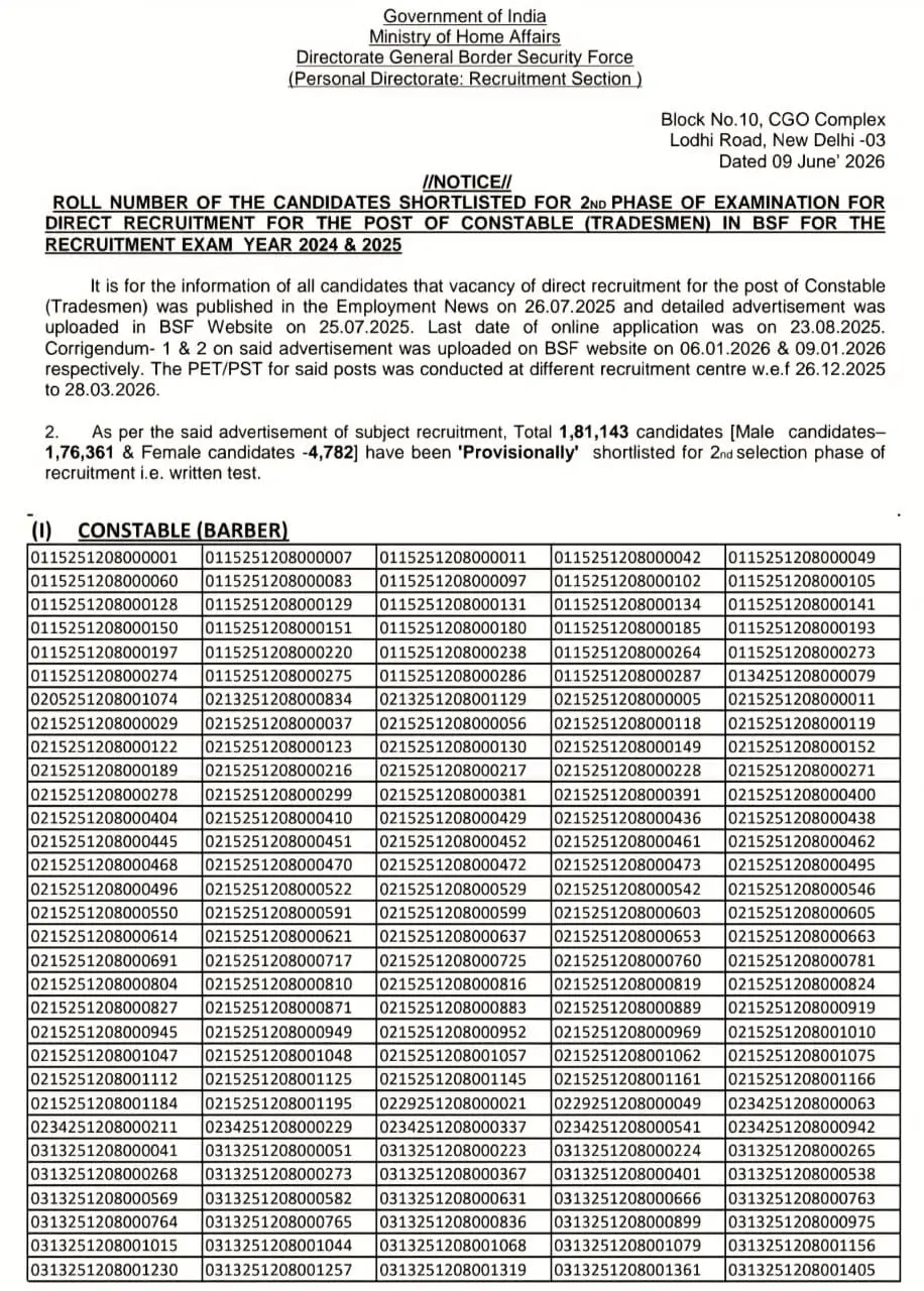 BSF Tradesman Physical Result