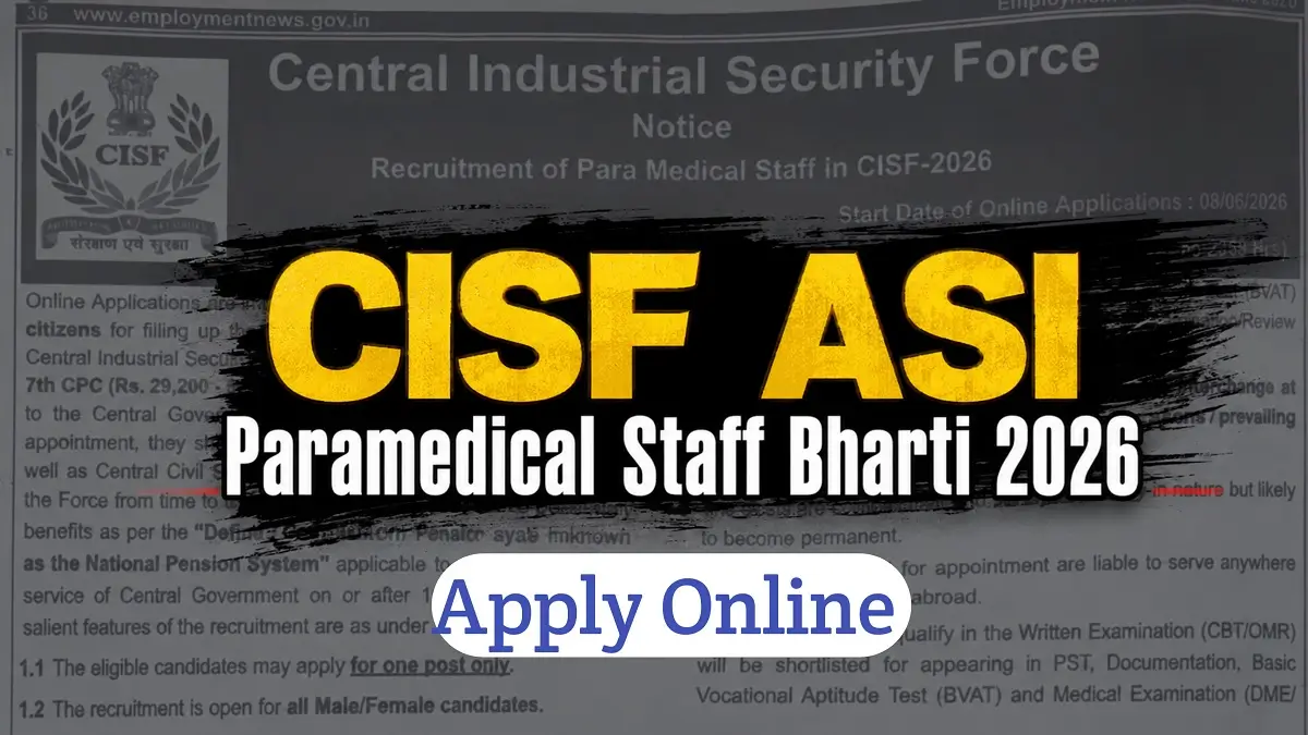 CISF ASI Paramedical Staff Bharti 2026 Full Notification Release CISF Apply Online