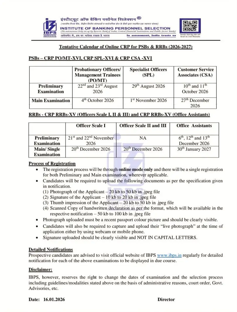 IBPS New Exam Calendar 2026-27