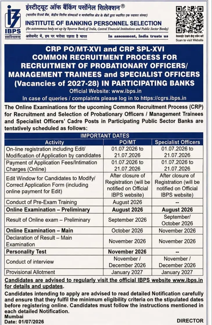IBPS PO and MT Notification 2026