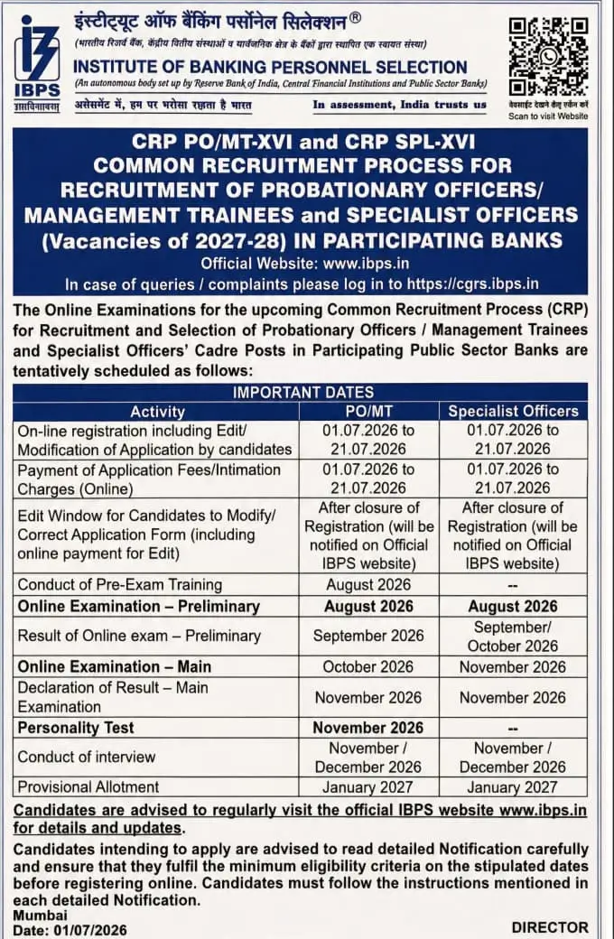 IBPS Specialist Officer Notification 2026