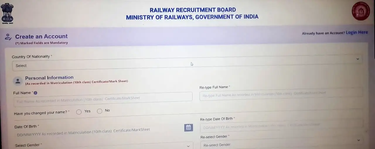 RRB New Registration