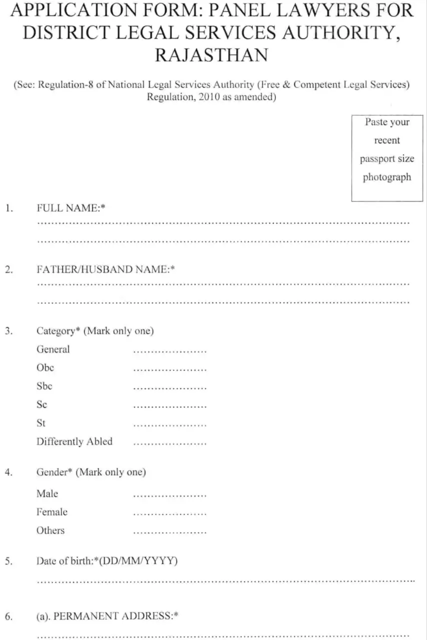 RSLSA Panel Lawyer Vacancy Form