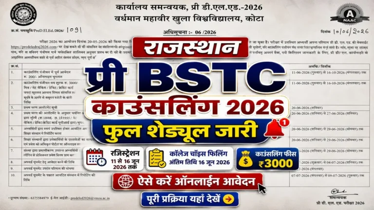 Rajasthan BSTC Counselling 2026 Schedule Release