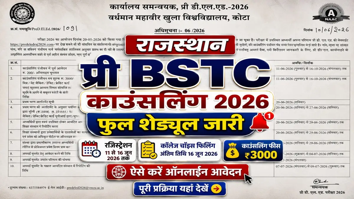 Rajasthan BSTC Counselling 2026 Schedule Release