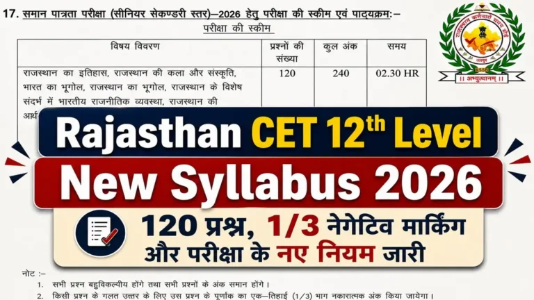 Rajasthan CET 12th Level New Syllabus 2026 and Exam Pattern Release