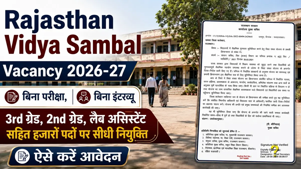 Rajasthan Vidya Sambal Vacancy 2026-27 Notification Release
