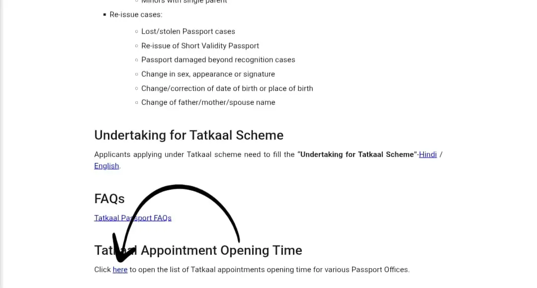 Tatkaal Appointment Opening Time
