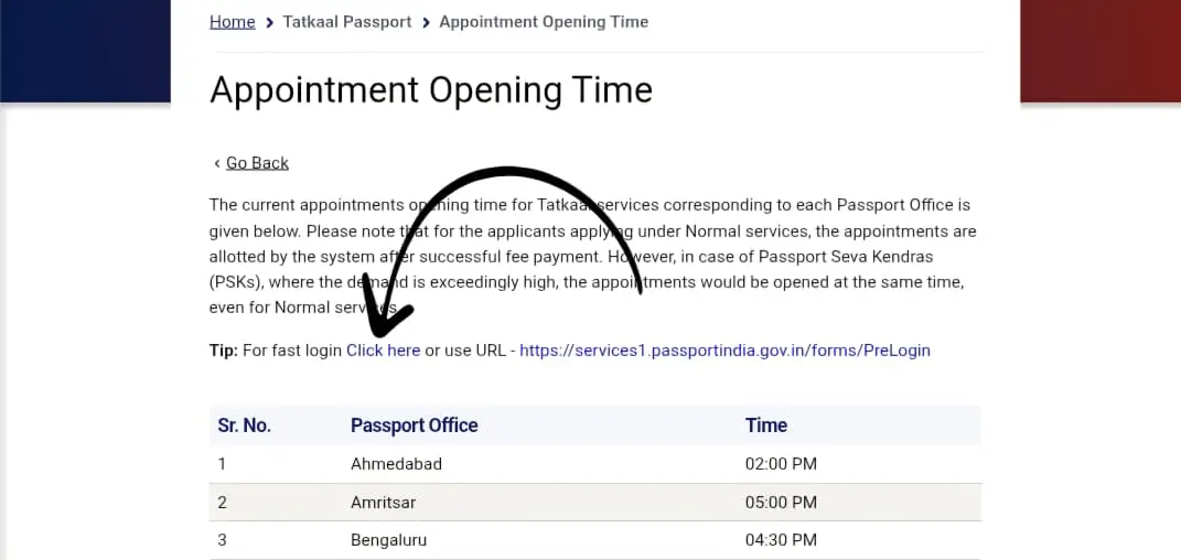 Tatkaal Passport Apply Page Click Here
