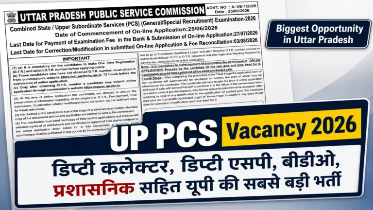 UP PCS Vacancy 2026 Apply Online Direct Link