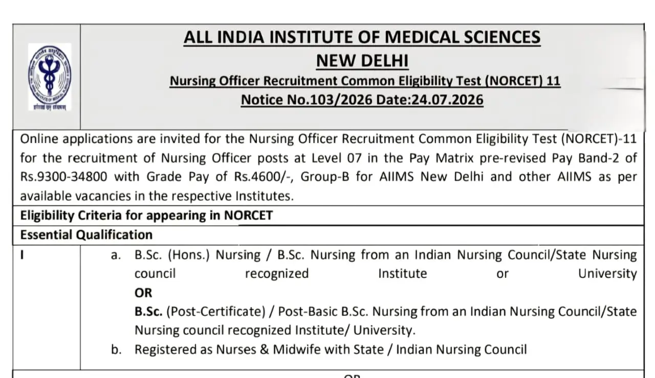 AIIMS Nursing Officer Notification