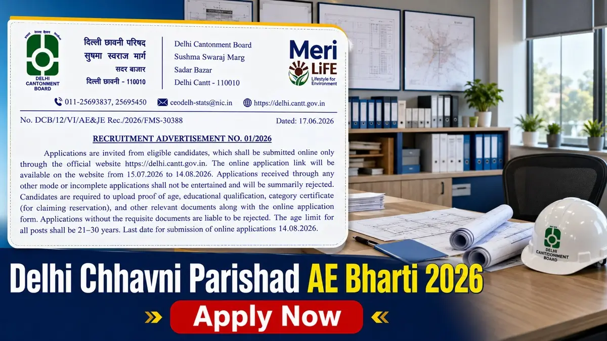 Delhi Chhavni Parishad AE Bharti 2026 Apply Now Direct Link Here