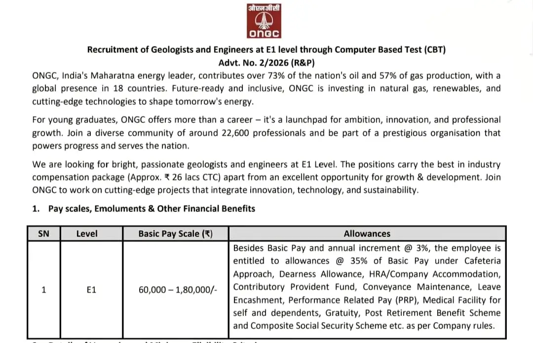 ONGC Graduate Trainee Noticiation