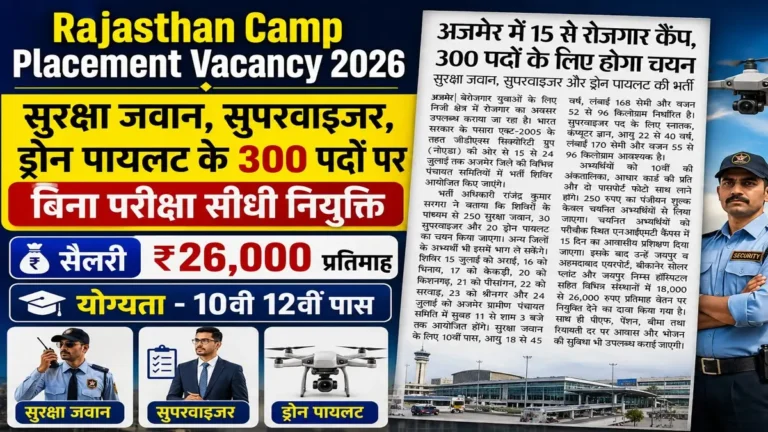 Rajasthan Camp Placement Vacancy 2026 Notification Release