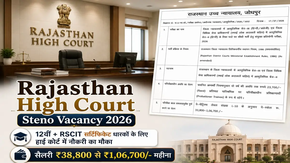 Rajasthan High Court Steno Vacancy 2026 Notification Release Apply Online
