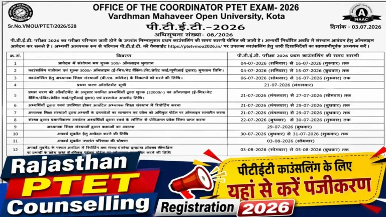Rajasthan PTET Counselling Registration 2026 Direct Link