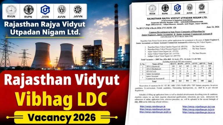 Rajasthan Vidyut Vibhag LDC Vacancy 2026