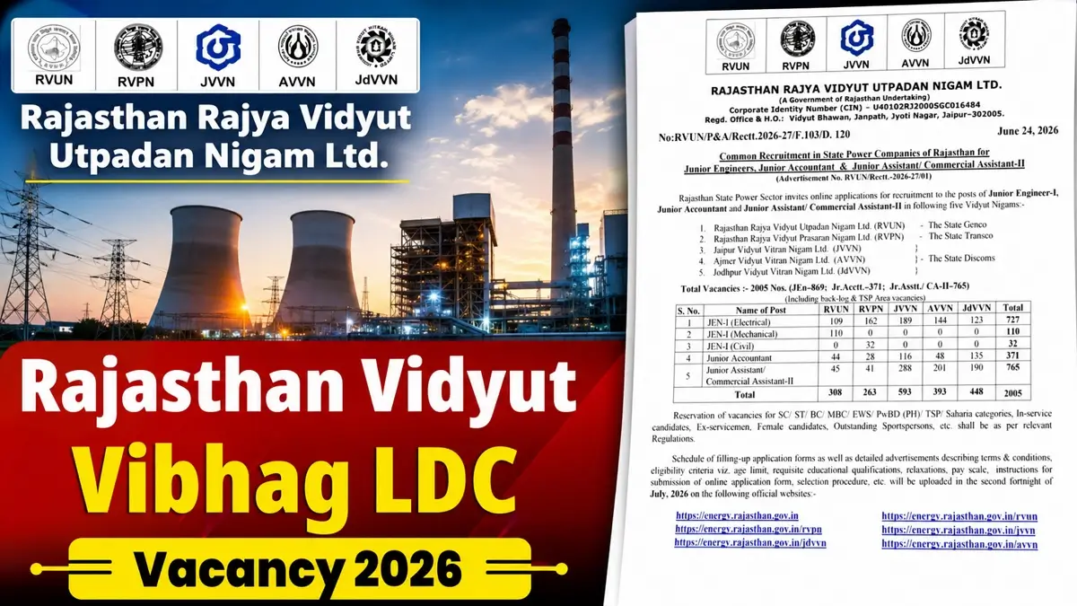 Rajasthan Vidyut Vibhag LDC Vacancy 2026