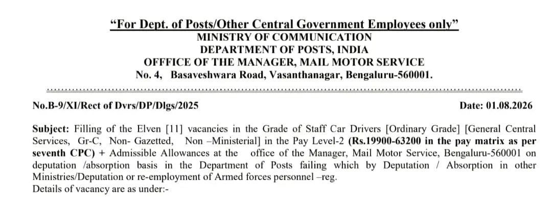 India Post Driver Recruitment Notification