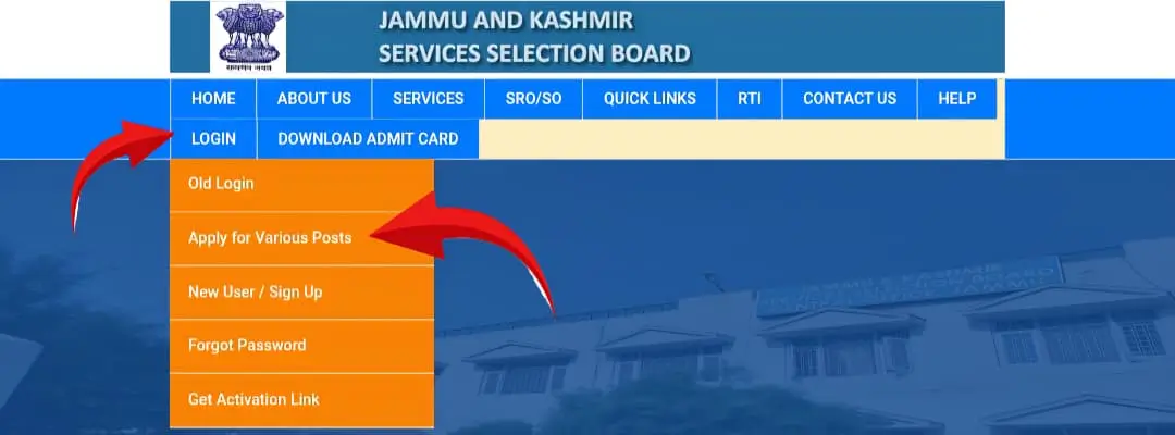 JKSSB Various Posts Apply Online