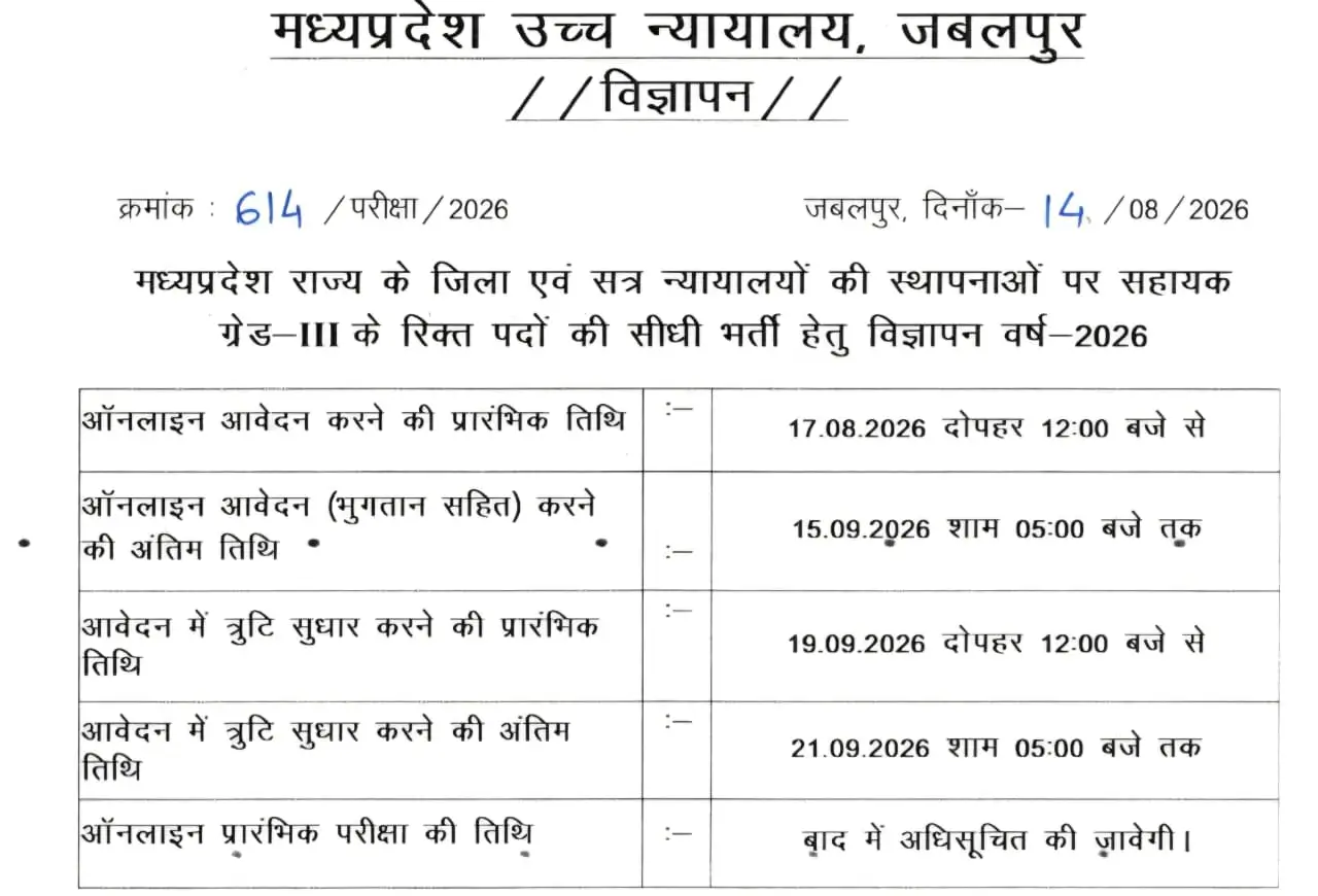 MP High Court Assistant Notification