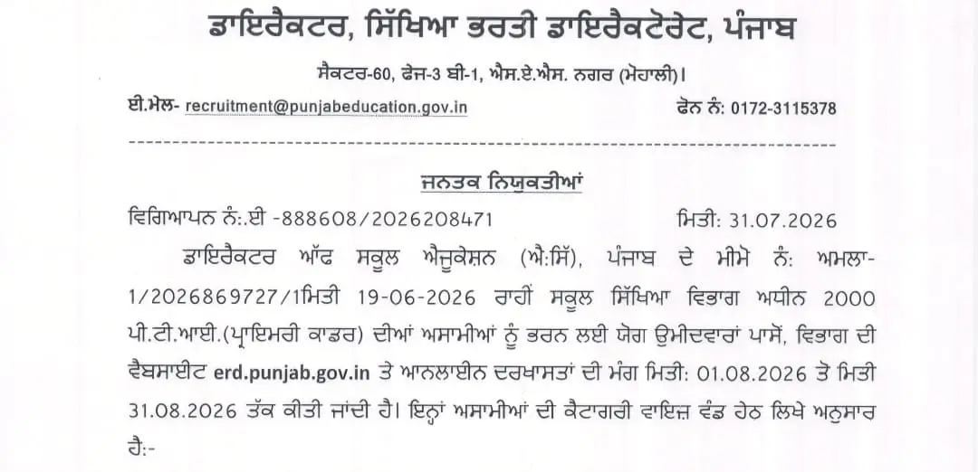 Punjab PTI Notification