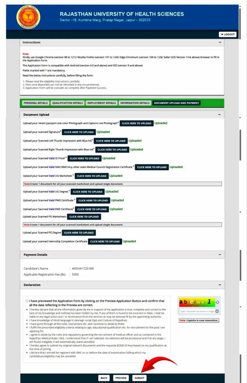 RUHS Document Upload and Payment