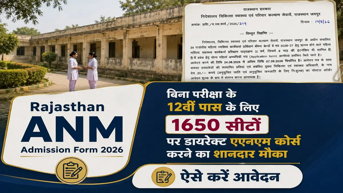 Rajasthan ANM Admission Form 2026 Notification Release
