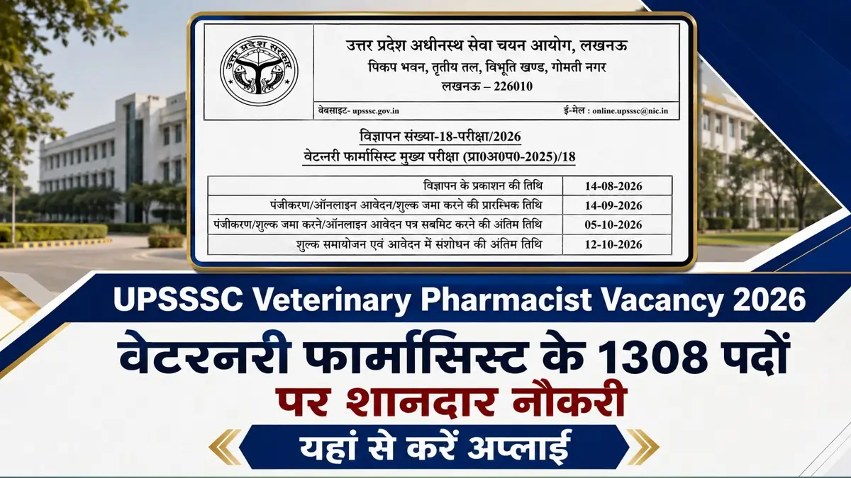 UPSSSC Veterinary Pharmacist Vacancy 2026 Notification Release 