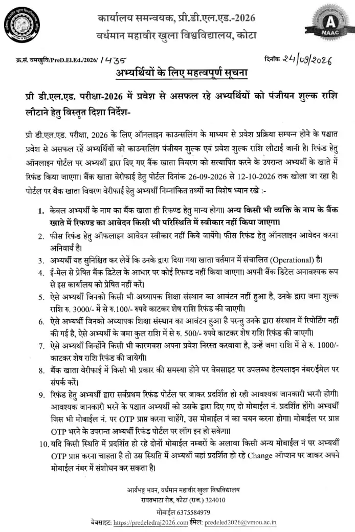 BSTC Fees Refund Notice