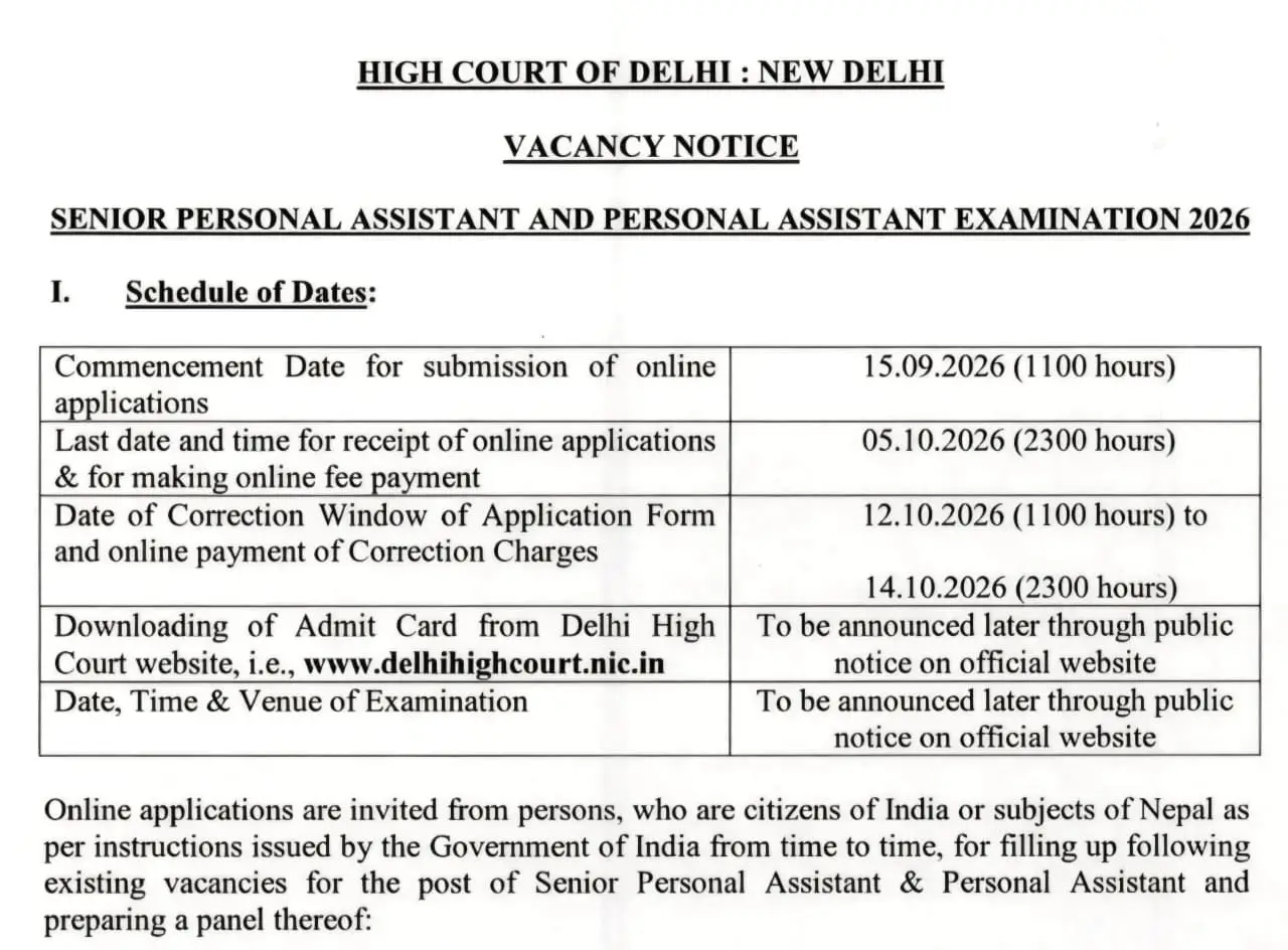 Delhi High Court SPA & PA Notification