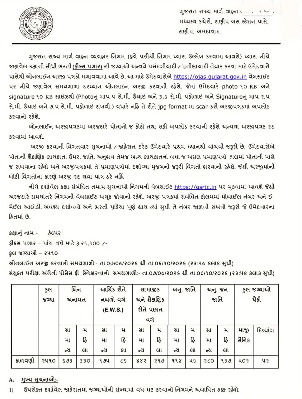 GSRTC Helper Notification