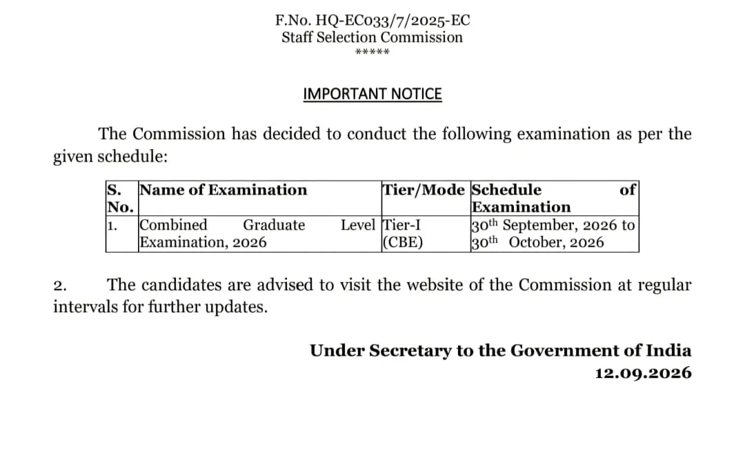 SSC CGL Exam Date Notice